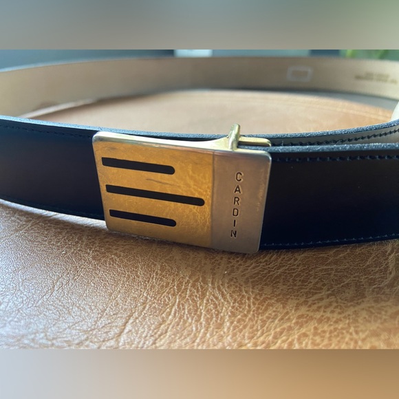 Vintage Pierre Cardin Leather Black Silver Gold Logo Belt - Picture 2 of 15